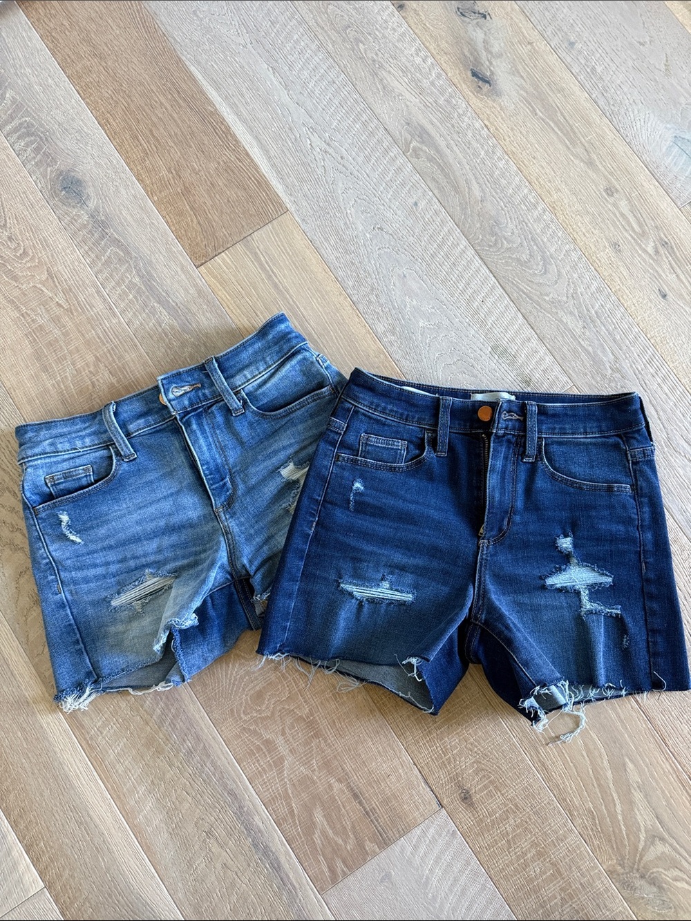 Universal Thread Distressed Denim Shorts - Light Blue & Dark Blue